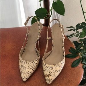 J. Crew snakeskin Italian leather slingbacks